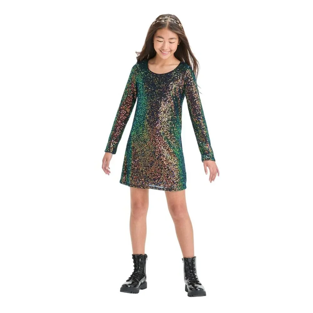 NWT Art Class Long Sleeve Sequin A-Line Dress 92642878 Multi-Colored Black XXL